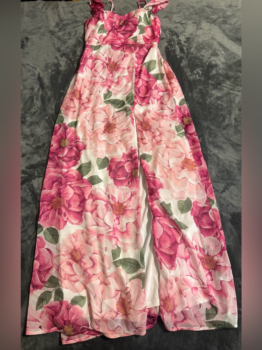 Crystal Doll Pink Floral Maxi Dress with Front Slit